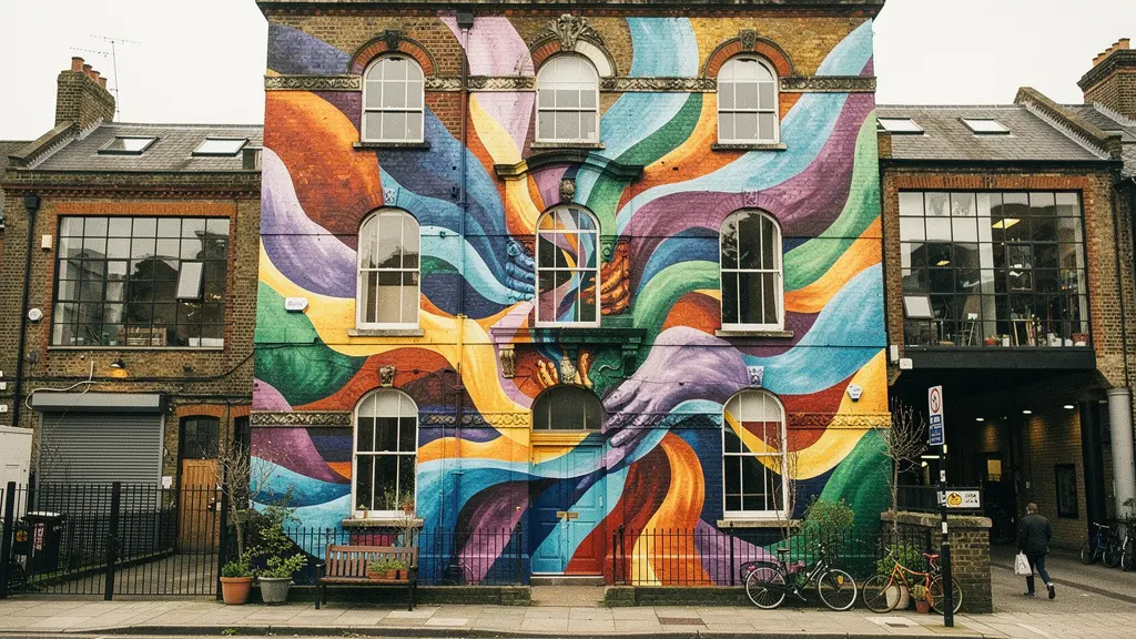 Large-scale commissioned murals transforming urban walls in outer London zones