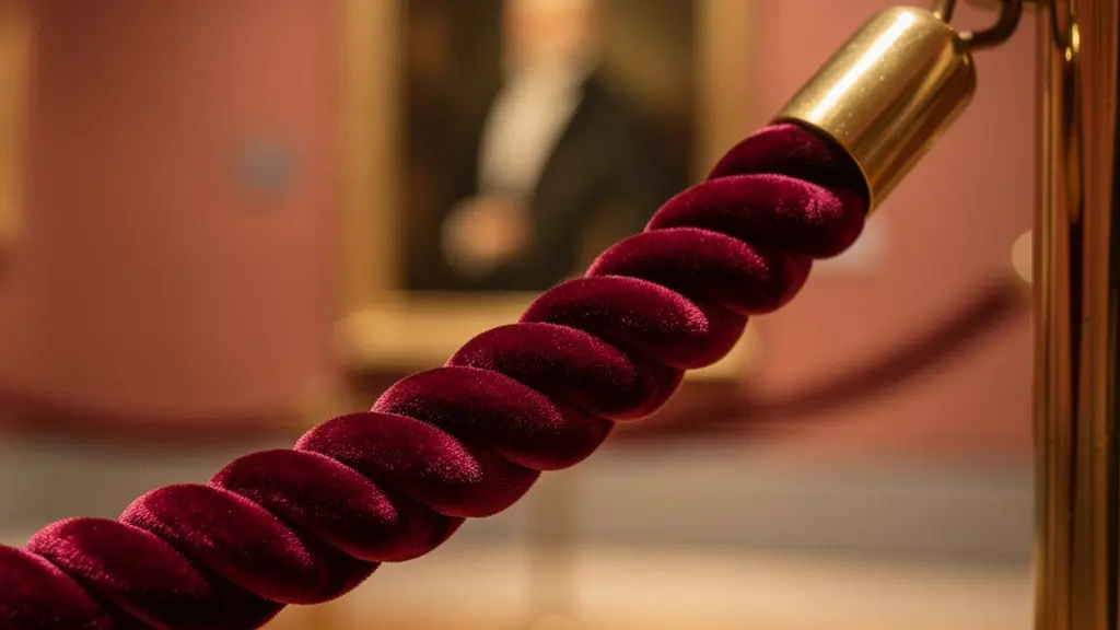 Museum velvet rope barriers creating elegant lines that frame and enhance artwork presentation