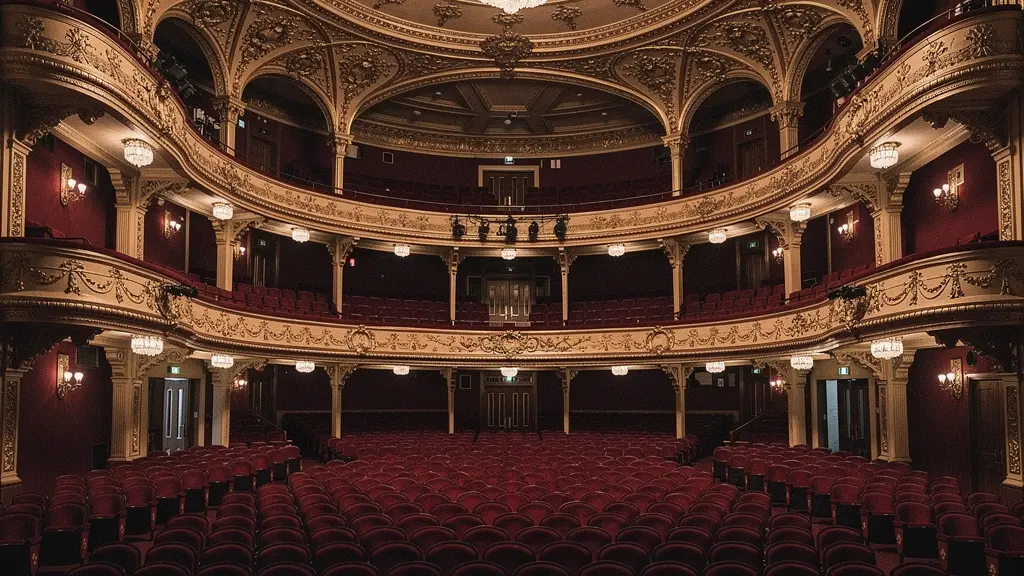 Grand Victorian West End theatre interior showcasing ornate golden balconies and plush red velvet seating