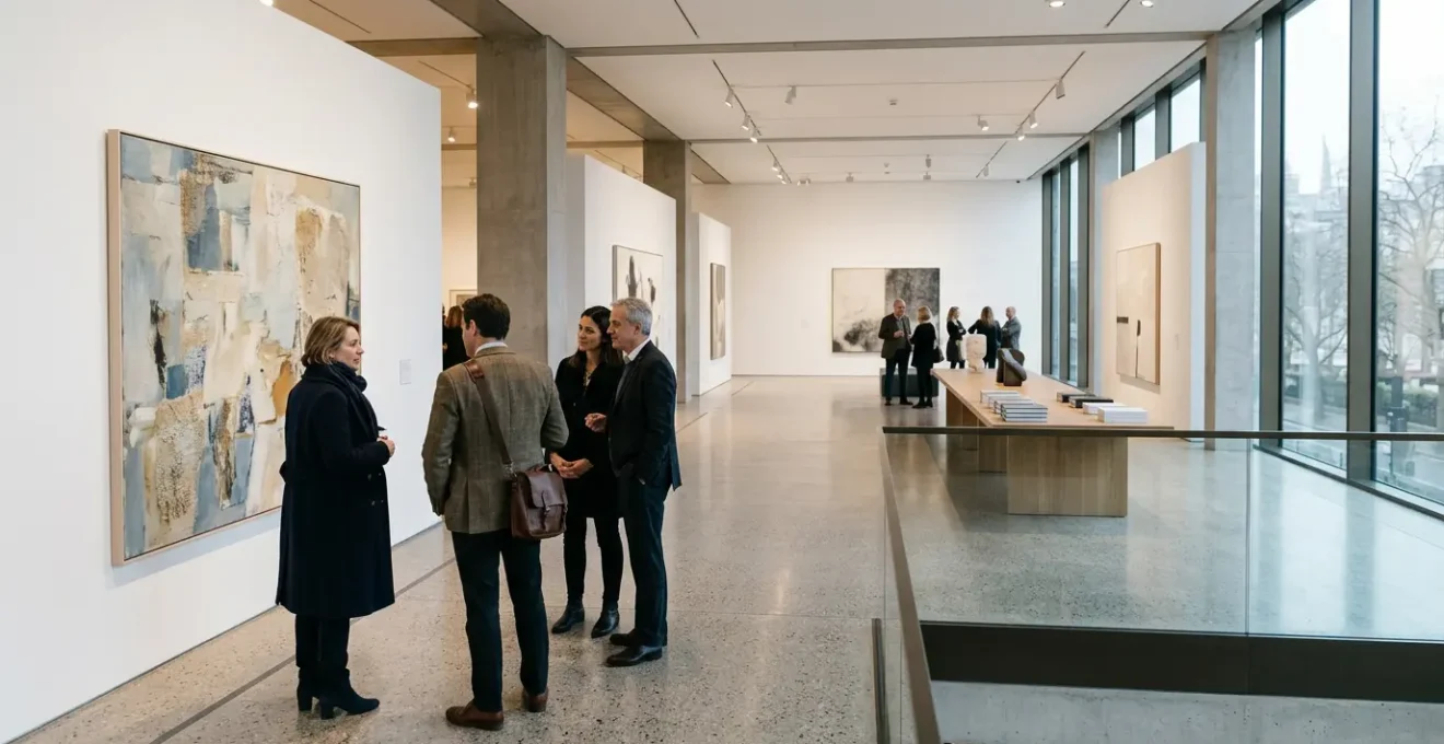 Sophisticated art investment scene capturing the UK contemporary art market atmosphere